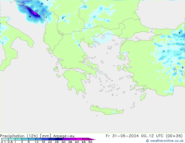 Precipitation (12h) Arpege-eu Pá 31.05.2024 12 UTC
