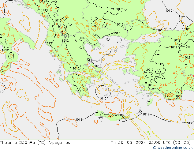 Theta-e 850hPa Arpege-eu Čt 30.05.2024 03 UTC