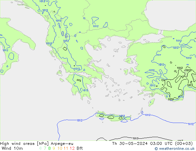 High wind areas Arpege-eu gio 30.05.2024 03 UTC