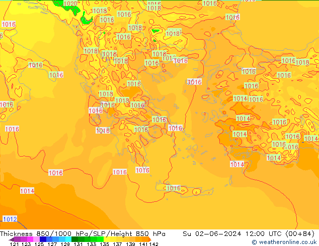 Thck 850-1000 гПа Arpege-eu Вс 02.06.2024 12 UTC