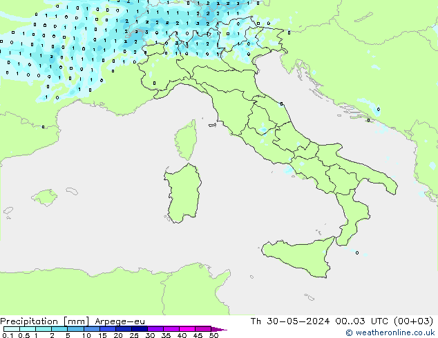 precipitação Arpege-eu Qui 30.05.2024 03 UTC