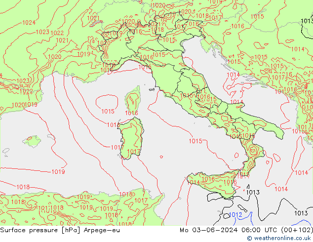 pressão do solo Arpege-eu Seg 03.06.2024 06 UTC