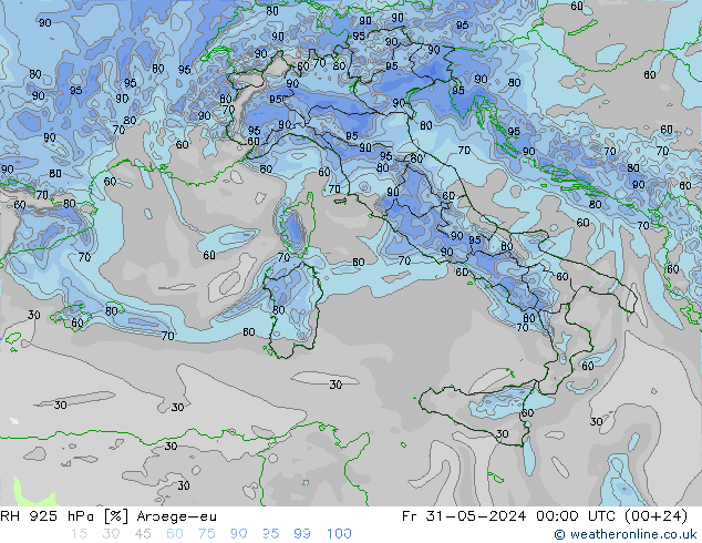 RH 925 гПа Arpege-eu пт 31.05.2024 00 UTC