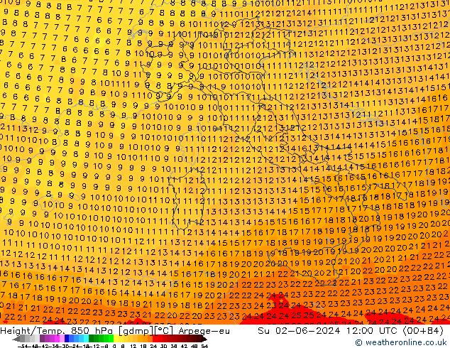 Height/Temp. 850 hPa Arpege-eu dom 02.06.2024 12 UTC