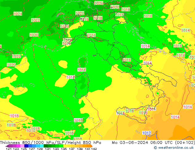 Thck 850-1000 hPa Arpege-eu  03.06.2024 06 UTC