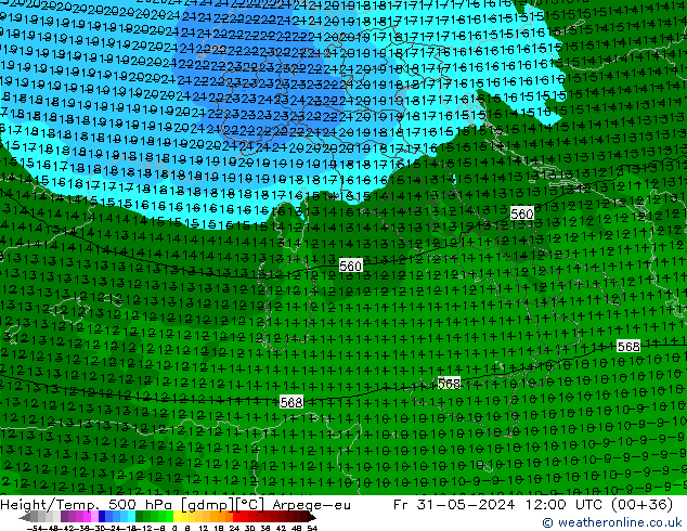 Yükseklik/Sıc. 500 hPa Arpege-eu Cu 31.05.2024 12 UTC