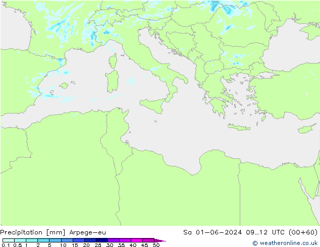 осадки Arpege-eu сб 01.06.2024 12 UTC