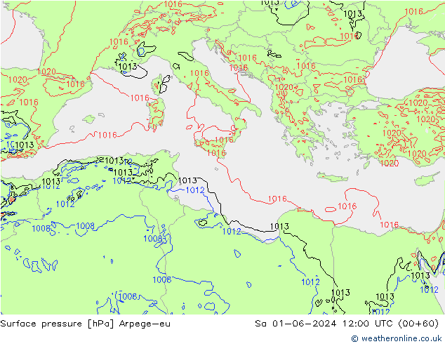 Atmosférický tlak Arpege-eu So 01.06.2024 12 UTC