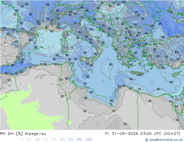 RH 2m Arpege-eu пт 31.05.2024 03 UTC