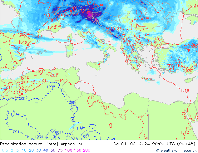 Precipitation accum. Arpege-eu sab 01.06.2024 00 UTC