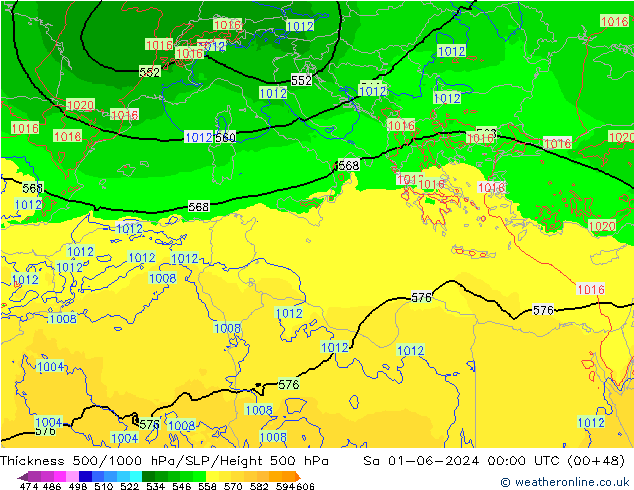 500-1000 hPa Kalınlığı Arpege-eu Cts 01.06.2024 00 UTC