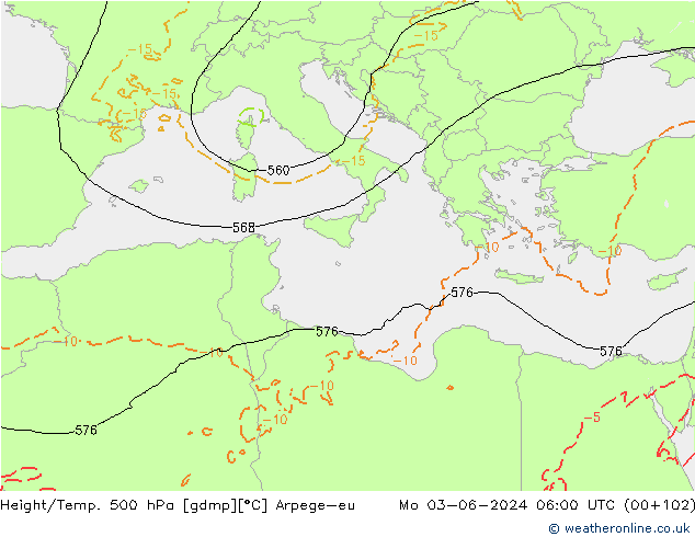 Height/Temp. 500 hPa Arpege-eu Seg 03.06.2024 06 UTC