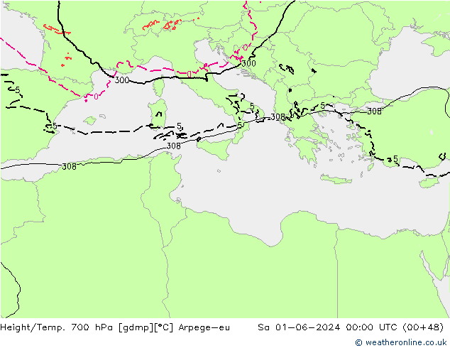 Height/Temp. 700 hPa Arpege-eu sab 01.06.2024 00 UTC