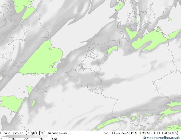 Cloud cover (high) Arpege-eu Sa 01.06.2024 18 UTC