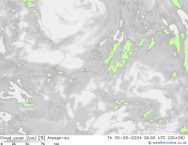 nízká oblaka Arpege-eu Čt 30.05.2024 09 UTC
