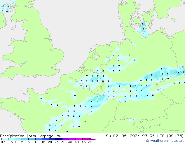 Precipitation Arpege-eu Su 02.06.2024 06 UTC