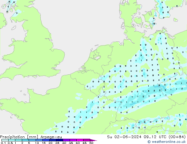 Precipitation Arpege-eu Su 02.06.2024 12 UTC