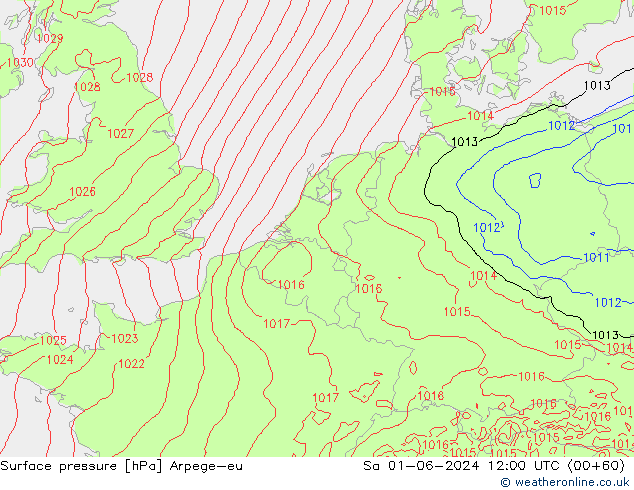 Pressione al suolo Arpege-eu sab 01.06.2024 12 UTC