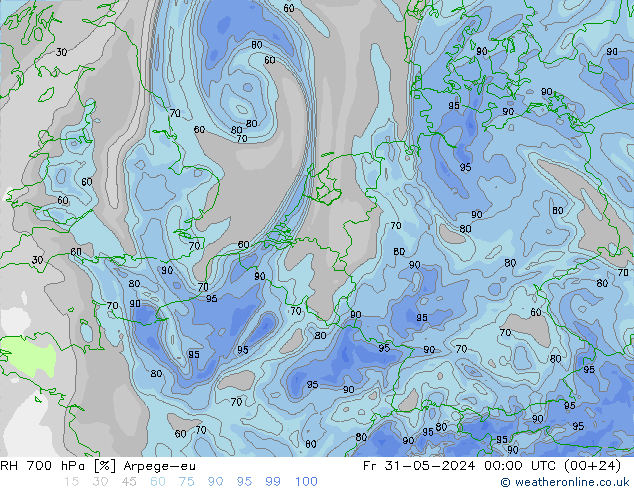 RH 700 hPa Arpege-eu ven 31.05.2024 00 UTC