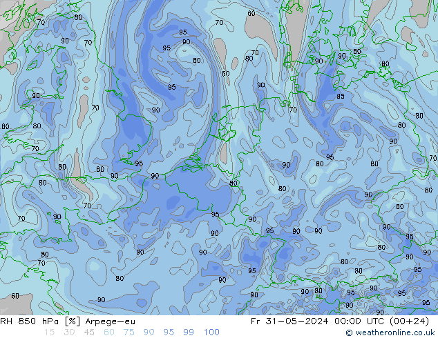 RH 850 hPa Arpege-eu Fr 31.05.2024 00 UTC