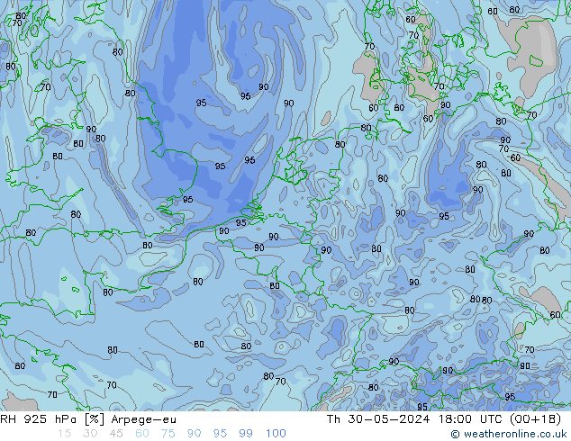 RH 925 hPa Arpege-eu  30.05.2024 18 UTC