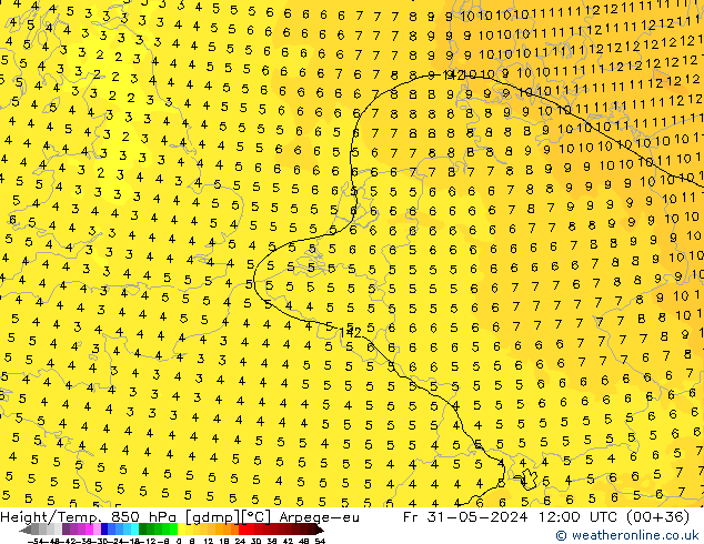 Height/Temp. 850 hPa Arpege-eu ven 31.05.2024 12 UTC