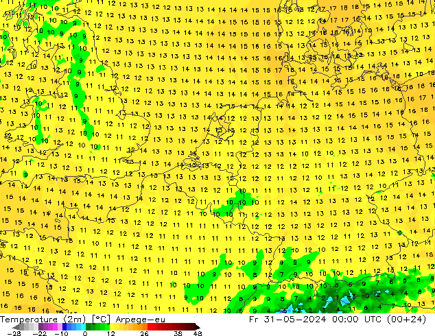 Temperatura (2m) Arpege-eu vie 31.05.2024 00 UTC