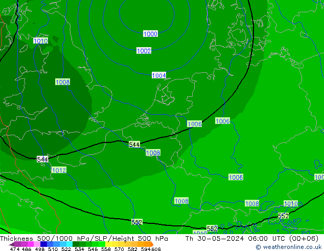 Schichtdicke 500-1000 hPa Arpege-eu Do 30.05.2024 06 UTC