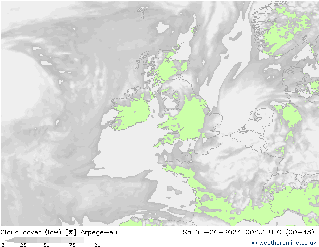 Bewolking (Laag) Arpege-eu za 01.06.2024 00 UTC