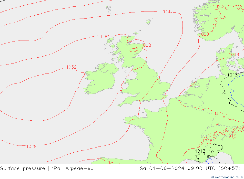 Surface pressure Arpege-eu Sa 01.06.2024 09 UTC