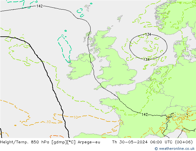 Height/Temp. 850 hPa Arpege-eu gio 30.05.2024 06 UTC