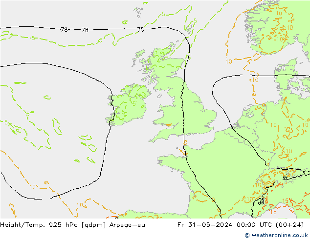Height/Temp. 925 hPa Arpege-eu ven 31.05.2024 00 UTC