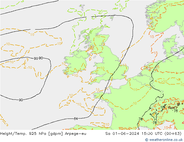 Height/Temp. 925 гПа Arpege-eu сб 01.06.2024 15 UTC