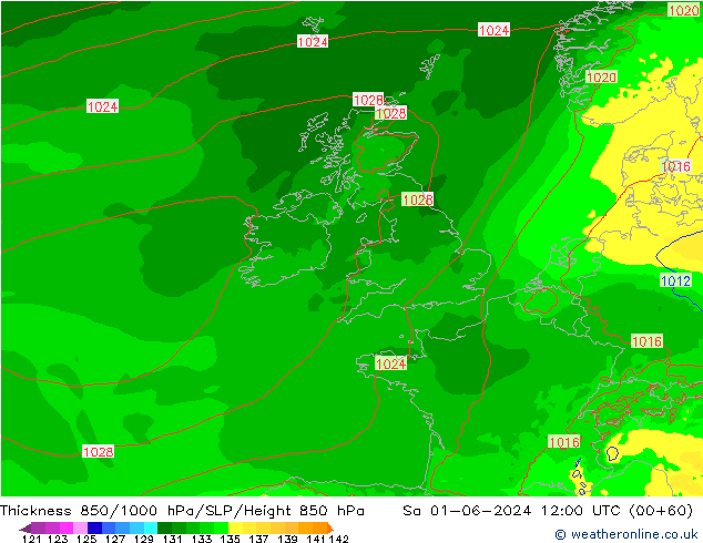 Thck 850-1000 hPa Arpege-eu  01.06.2024 12 UTC