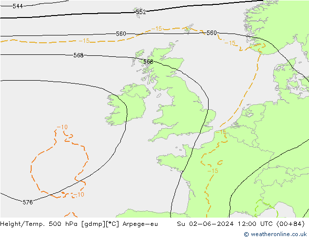 Yükseklik/Sıc. 500 hPa Arpege-eu Paz 02.06.2024 12 UTC