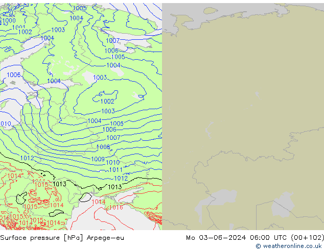 Surface pressure Arpege-eu Mo 03.06.2024 06 UTC