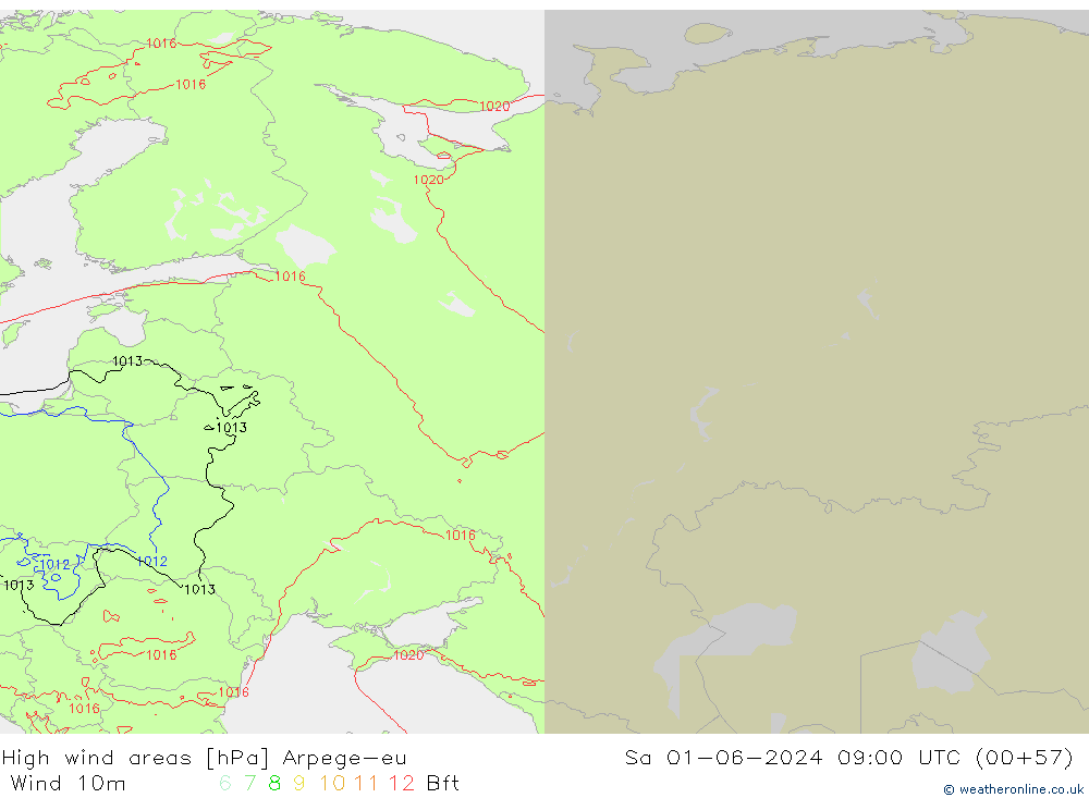 High wind areas Arpege-eu sab 01.06.2024 09 UTC