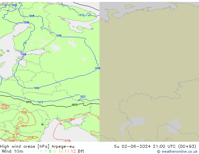 High wind areas Arpege-eu Ne 02.06.2024 21 UTC