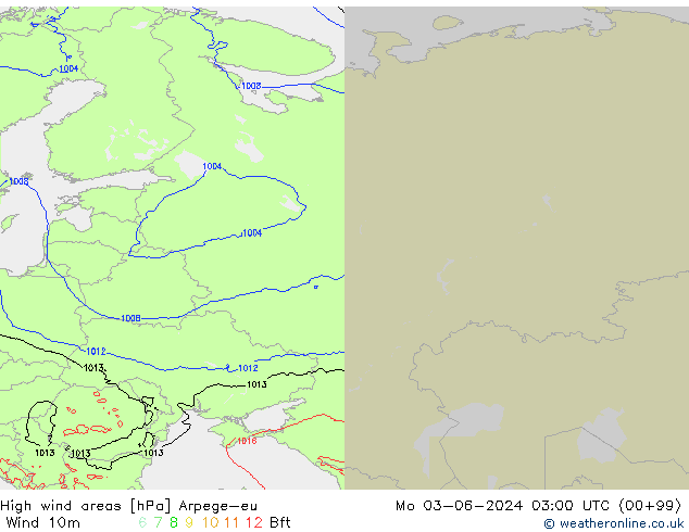 High wind areas Arpege-eu Po 03.06.2024 03 UTC