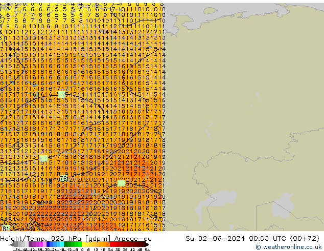 Height/Temp. 925 hPa Arpege-eu Su 02.06.2024 00 UTC