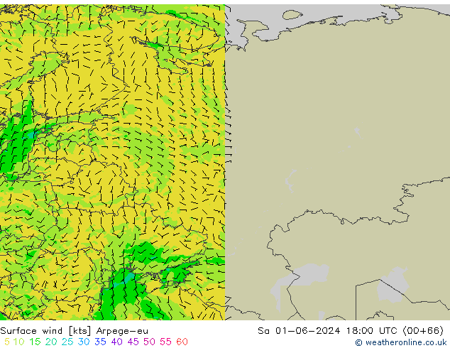 ветер 10 m Arpege-eu сб 01.06.2024 18 UTC