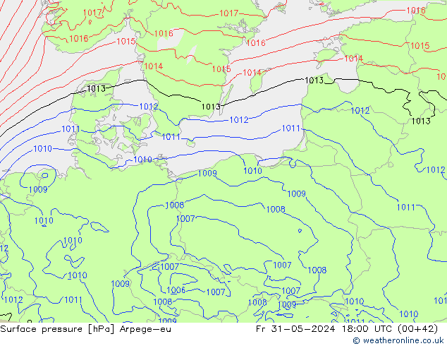 Surface pressure Arpege-eu Fr 31.05.2024 18 UTC