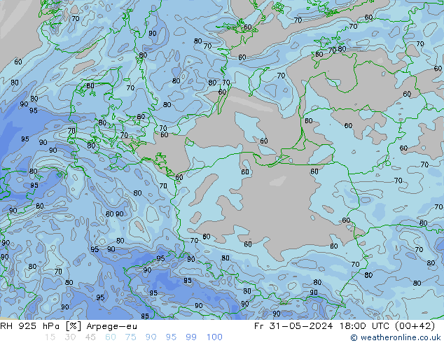 RH 925 hPa Arpege-eu Fr 31.05.2024 18 UTC