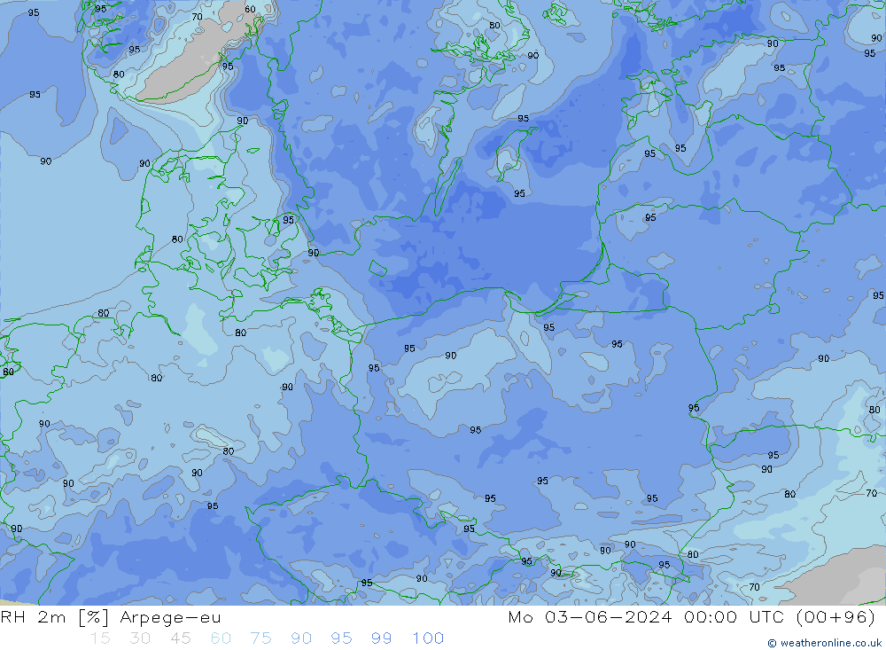 RH 2m Arpege-eu Po 03.06.2024 00 UTC