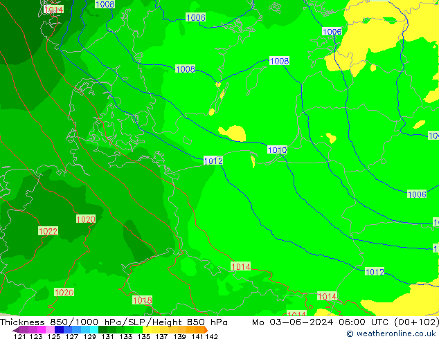 Thck 850-1000 hPa Arpege-eu Mo 03.06.2024 06 UTC