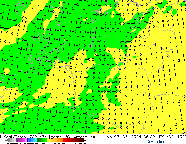 Height/Temp. 700 hPa Arpege-eu  03.06.2024 06 UTC