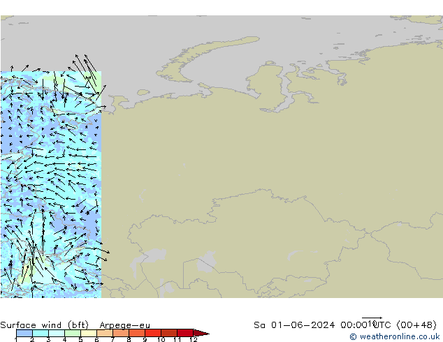 Rüzgar 10 m (bft) Arpege-eu Cts 01.06.2024 00 UTC