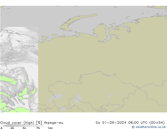 Cloud cover (high) Arpege-eu Sa 01.06.2024 06 UTC