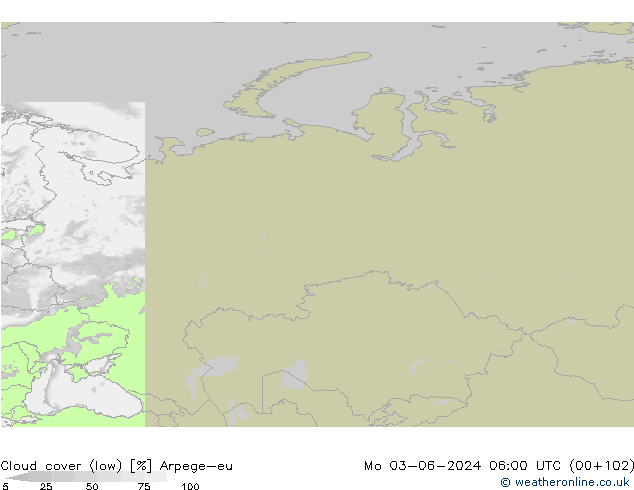 nízká oblaka Arpege-eu Po 03.06.2024 06 UTC