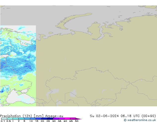 Precipitation (12h) Arpege-eu Su 02.06.2024 18 UTC